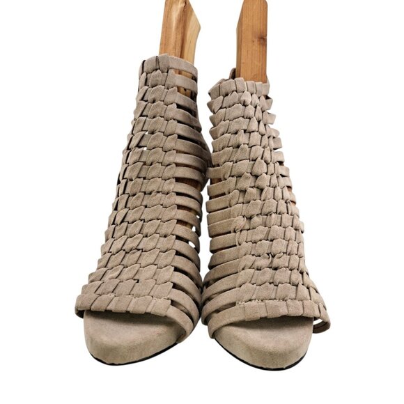 Fergalicious By Fergie Taupe Woven Strappy Stiletto Heels Womens 7.5 Wedding - Picture 1 of 8